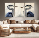 Blue Heron Pair Wall Art Canvas Print – Framed Coastal Bird
