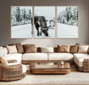 Moose Snow Wall Art Canvas Print – Framed Winter Wildlife