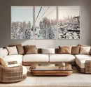 Frosty Pines Wall Art Canvas Print – Framed Cozy Cabin Ski