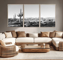 Saguaro Cactus Wall Art Canvas Print – Framed Monochrome