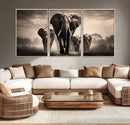 Elephant Family Wall Art Canvas Print, Framed Elephant Wall