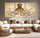 Sepia Octopus Wall Art Abstract Animal Canvas Print