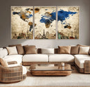 World Map Canvas Print – Vintage Blue and Gold World Map