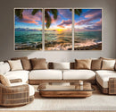 Framed Tropical Sunset Art Canvas Print