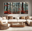 Autumn Forest Wall Art – Enchanting Red Leaves Canvas Print,