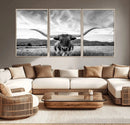 Longhorn Black and White Wall Art – Rustic Western Bull