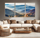 Misty Mountain Sunrise Triptych Canvas Print – Autumn