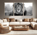 Black and White Lion Canvas Wall Art – Animal Print Artwork