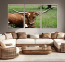Longhorn Steer Canvas Wall Art – Rustic Nature Triptych