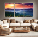 Sunset over Mountain Canvas Print, Forest Canvas Wall Art –