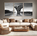 Black and White Elephant Wall Art Canvas Print