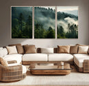 Misty Forest Wall Art Premium Canvas Print a Foggy and