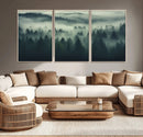 Misty Forest Wall Art Premium Canvas Print a Foggy and