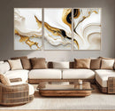 Gold Waves on Pure White Canvas – Gold Abstract Art for