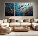 Modern Abstract Fish Shoal Wall Art Canvas Print, Colorful