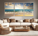 Golden Sunset Beach Triptych Canvas Wall Art for Living Room