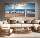 Serene Ocean Sunset Canvas Wall Art - Beach Waves at Sunset,