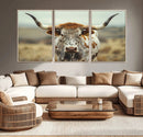 Texas Cow Longhorn Wall Art Canvas Print for Farm House Wall