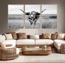 Texas Cow Longhorn Wall Art Canvas Print for Farm House Wall