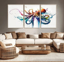 Watercolor Vibrant Octopus Wall Art Canvas Print | Abstract