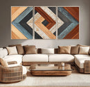 Geometric Wood Art Wall Decor Canvas Print, Rustic Wooden