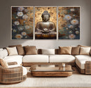 Golden Buddha Wall Art Canvas Print | Zen Meditation Floral