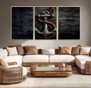 3 Panel Grunge Abstract Anchor Wall Art Canvas Print Set