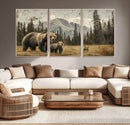 Rustic Grizzly 399 Bear Family Wall Art Canvas Print