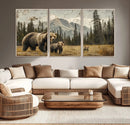 Rustic Grizzly 399 Bear Family Wall Art Canvas Print