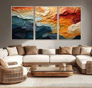 Blue Orange Abstract Wave Wall Art Canvas Print, Framed Blue
