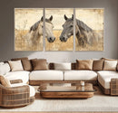 Chines Ink Style Grunge Horses Wall Art Canvas Print