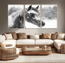 Black Horse Winter Wall Art | Ready to Hang and Framed |