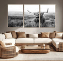 Scottish Highland Cow Wall Art | Black and White Canvas