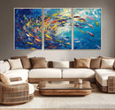 Colorful Swirling Fish School Wall Art Canvas Print |
