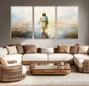 Framed Jesus Walking on Water Wall Art - 3-Panel Christian