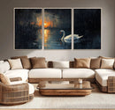 Abstract Swan on Water Wall Art Canvas Print - Elegant