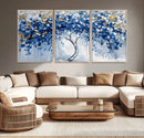 Blue and Gold Abstract Tree Wall Art Canvas Print | Modern