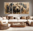 Majestic Grizzly 399 Bear Wall Art | 3-Panel Rustic Canvas