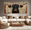 Rustic Texas Artwork Wall Art Canvas Print - Abstract Cow