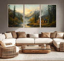 Wood Cabin Retreat Mountain at Sunset Wall Art Print -