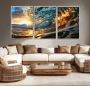 Ocean Wave at Sunset Canvas Wall Art – Vibrant Coastal Beach