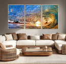 Ocean Wave at Sunset Canvas Wall Art – Vibrant Coastal Beach