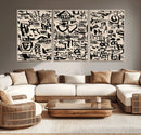 Abstract Love and Chaos Canvas Print, Black Symbols on Beige
