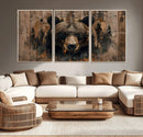 Rustic Grizzly 399 Wall Art | Triptych Canvas Print | Rustic