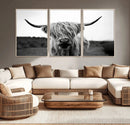 Highland Cow Wall Art | Black and White Farmhouse Decor |