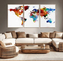 Colorful World Map Canvas Wall Art Print, Contemporary