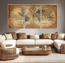Vintage World Map Wall Art Canvas – Antique Style Push Pin