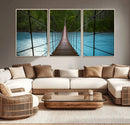 Suspension Bridge Over River Canvas Art | 3-Panel Nature by MyGreatCanvas | Canvas Wall Art Prints | Photo Prints & Wall Decor
