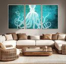 Green Octopus Abstract Wall Art Canvas Print