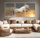 Large Wall Art Canvas Print – White Jumping Horse Sunset